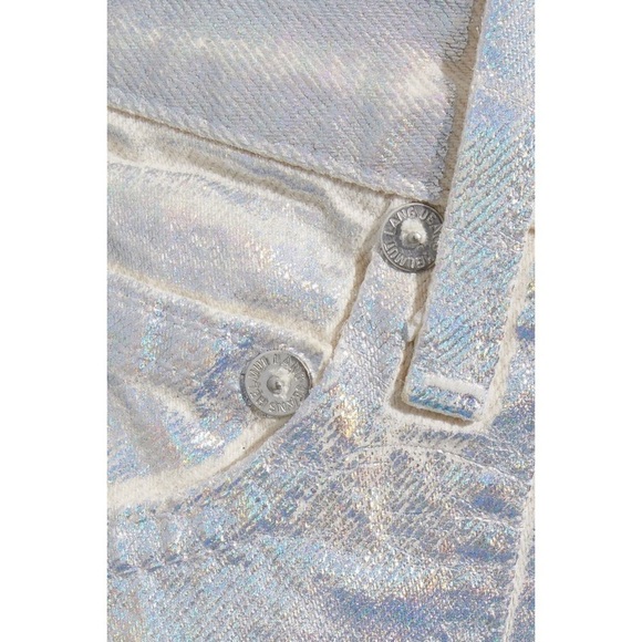 HELMUT LANG Iridescent Coated-denim Silver Midi Skirt - Picture 3 of 4